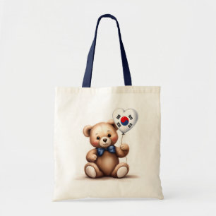 Tote Bag ours en peluche & ballon avec drapeau sud-coréen.