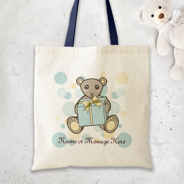 Tote Bag Ours en peluche bleu pastel et jaune personnalisé (Créateur téléchargé)