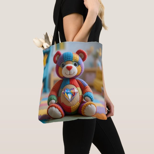 Tote Bag Ours en peluche coloré (De près)