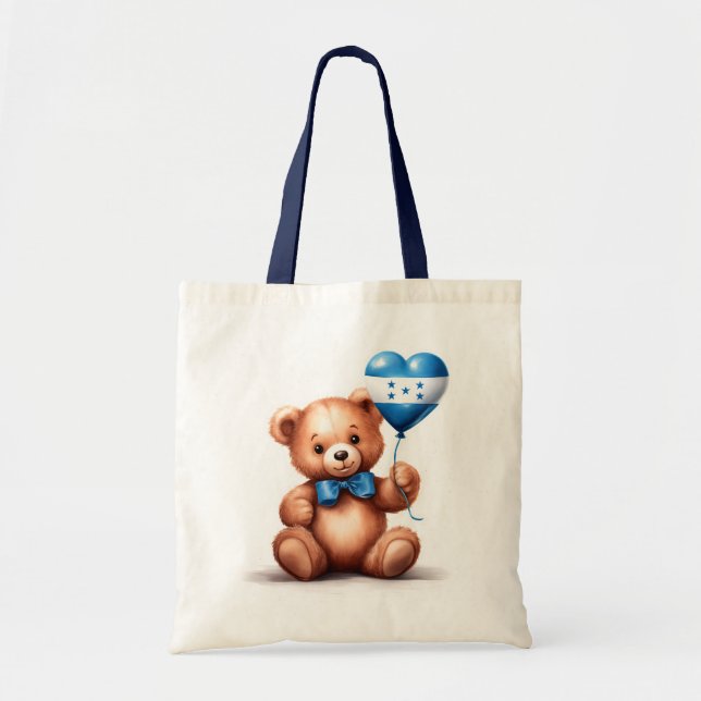 Tote Bag ours en peluche et ballon avec le drapeau hondurie (Devant)