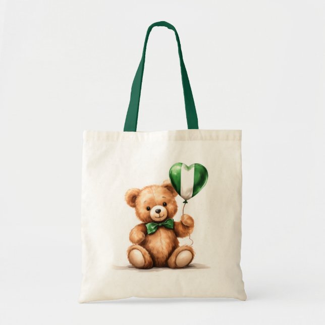 Tote Bag ours en peluche et ballon avec le drapeau nigérian (Devant)