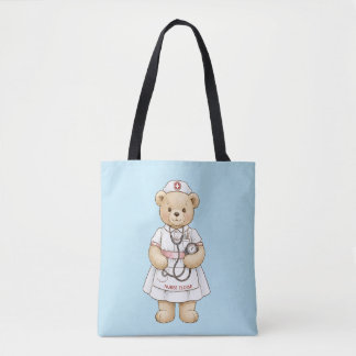 Tote Bag Ours en peluche infirmière personnalisée Nom perso