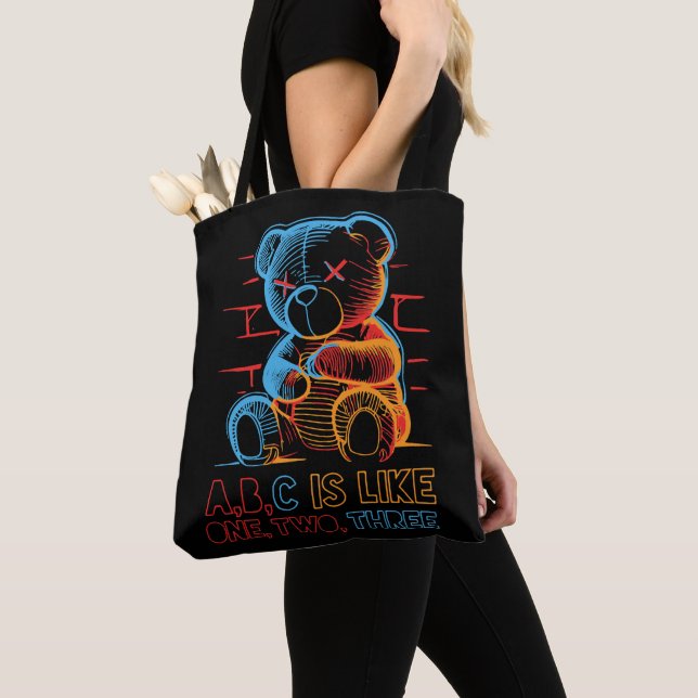 Tote Bag Ours en peluche Neon ABC (De près)