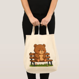Tote Bag Ours en peluche triste mignon sur un banc – Dessin