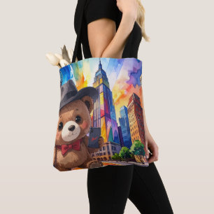 Tote Bag Ours en peluche visitant la ville Vacances tourist