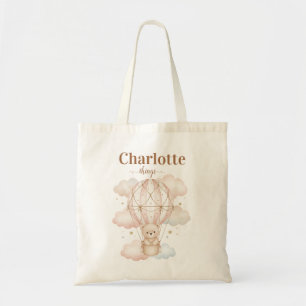 Tote Bag Ours fille mignonne montgolfière brodée bébé