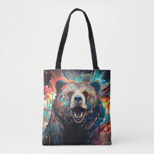 Tote Bag Ours Gizzly Colorful Animal Enchantant