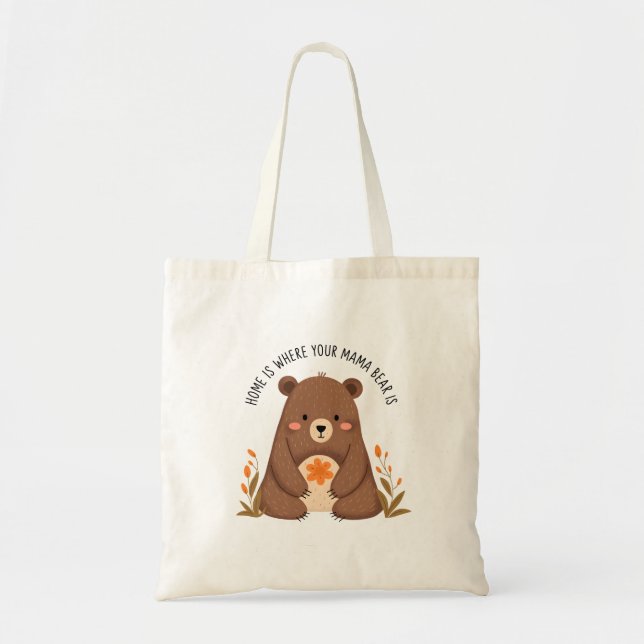 Tote Bag Ours mignonne de maman aux fleurs (Devant)