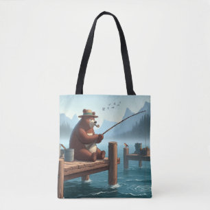 Tote Bag Ours montagnard rustique et vintage à l'extérieur