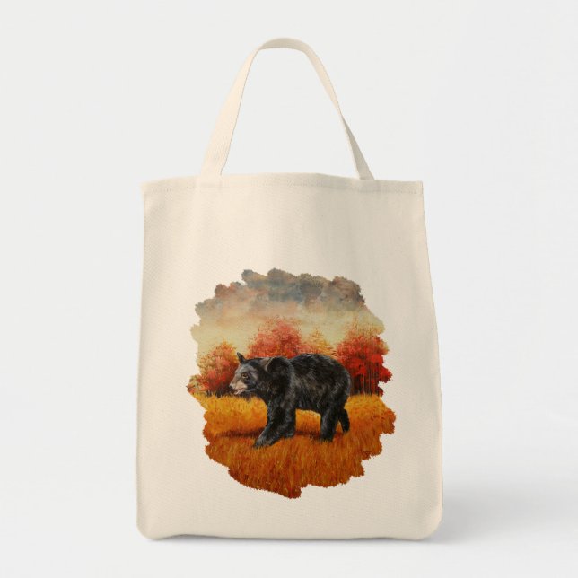 Tote Bag Ours noir en forêt d'automne (Devant)