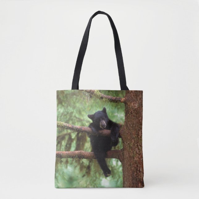 Tote Bag ours noir, Ursus americanus, petit dans un arbre (Devant)