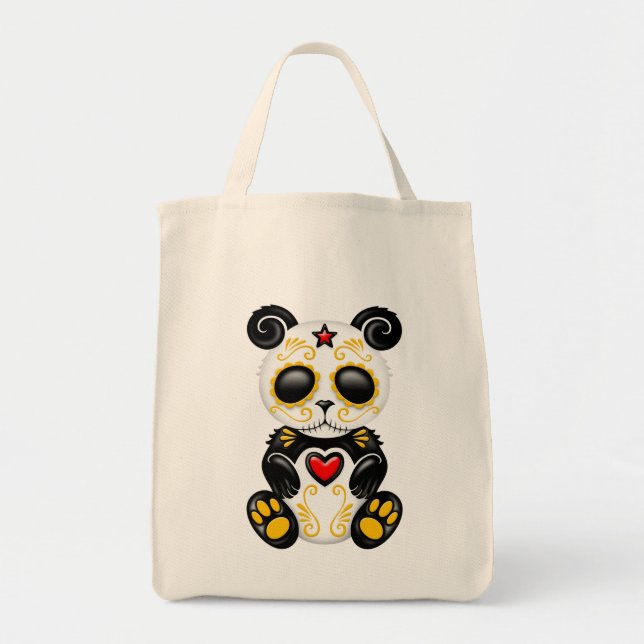 Tote Bag Ours panda jaune et rouge de sucre de zombi (Devant)