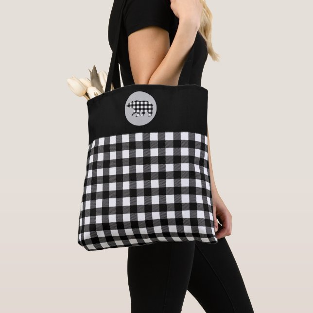 Tote Bag Ours Plaid Noir Blanc (De près)