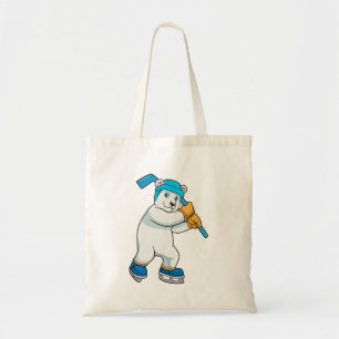 Tote Bag Ours polaire au hockey sur glace avec bâton