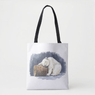 Tote Bag Ours polaire dormant, aquarelle