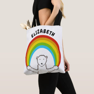 Tote Bag Ours polaire et arc-en-ciel personnalisés