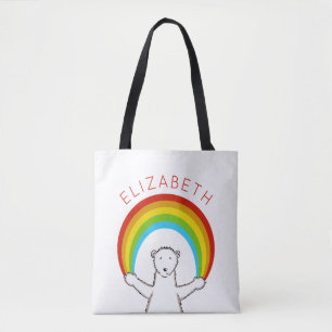 Tote Bag Ours polaire et arc-en-ciel personnalisés