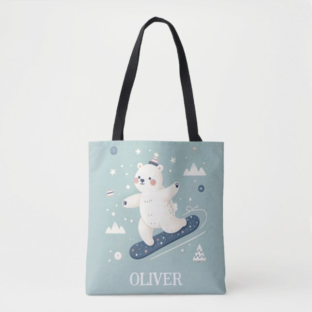 Tote Bag Ours polaire mignon en snowboard  (Devant)