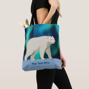 Tote Bag Ours polaire mignon et aurores boréales