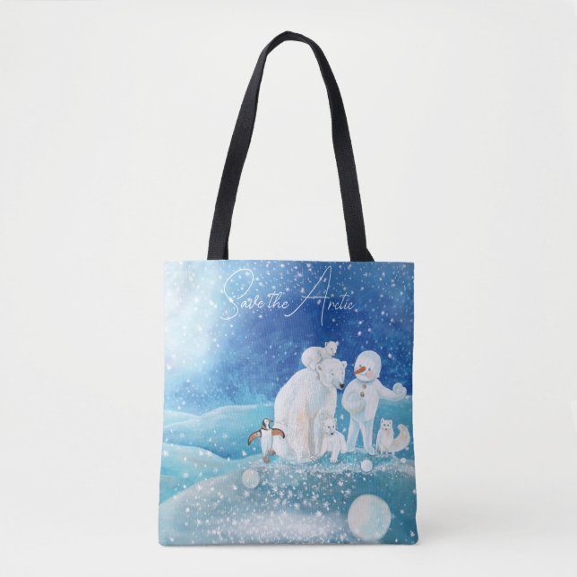Tote Bag Ours polaire, renard, pingouin et bonhomme de neig (Devant)