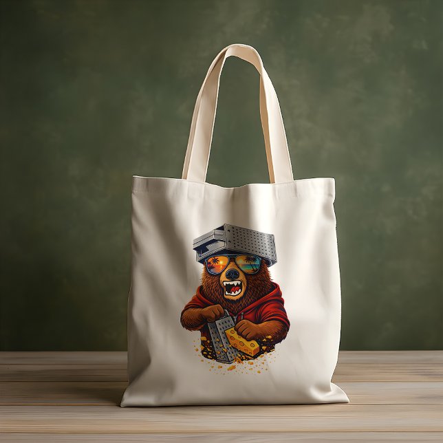 Tote Bag Ours Rétro Avec Chapeau Râpe à Fromage et Lunettes (Créateur téléchargé)