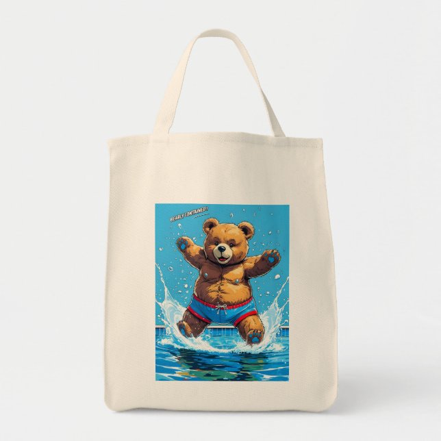 Tote Bag Ours sauvage Vintage Pool d'été  (Devant)