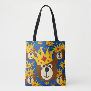 Tote Bag Ours souriant avec Motif de la Couronne