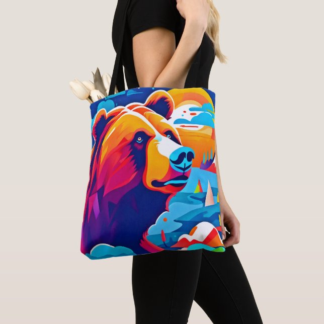 Tote Bag Ours vibrant, scène au clair de lune (De près)