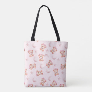 Tote Bag Ourson Mignon Endormi avec Lune et Étoiles Sans Co