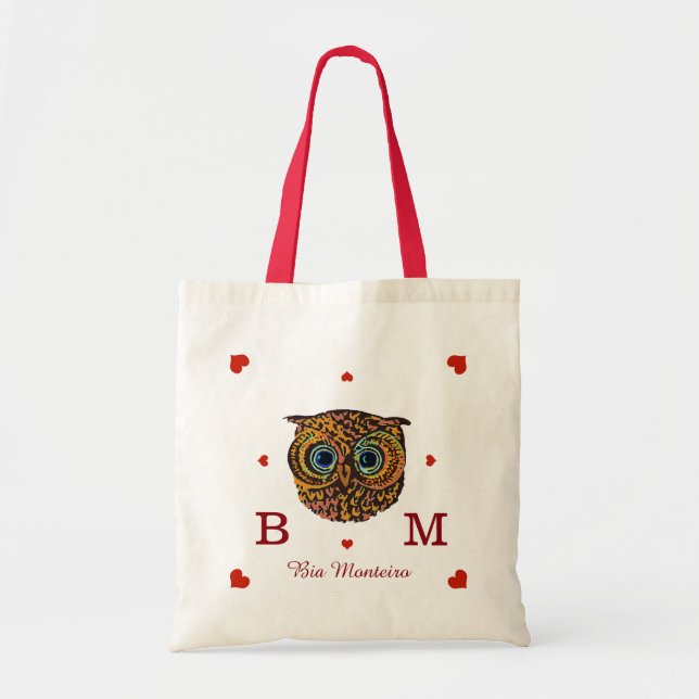 Tote Bag owl avec initiales et nom personnalisé (Devant)