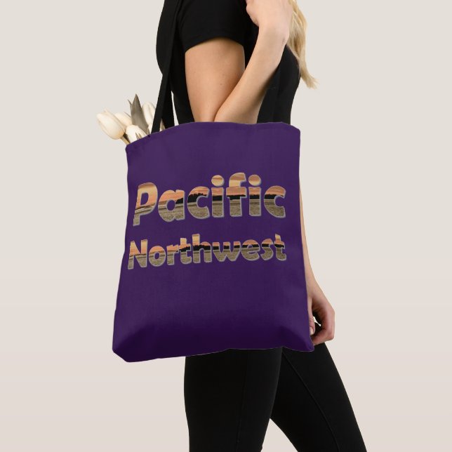 Tote Bag Pacific Northwest Text avec Sunset San Juans (De près)