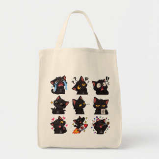 Tote Bag Pack de stickers de réaction drôle de chat noir