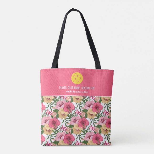 Tote Bag Pagaie de Pickleball Personnalisée Pink Floral  (Dos)