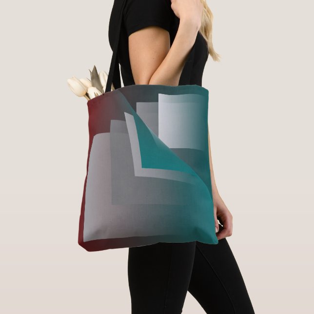 Tote Bag Pages turquoises en gris bordeaux (De près)