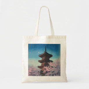 Tote Bag Pagode de printemps japonaise vintage en gravure s