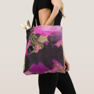 Tote Bag Pailleté Or Noir Rose Pinceau Moderne Glam Grunge