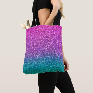 Tote Bag Pailleté Rose Turquoise Aqua Bleu Et Violet