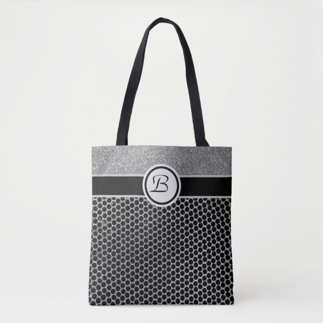 Tote Bag Paillettes Argentées Monogramme et Chic de Mode No (Devant)