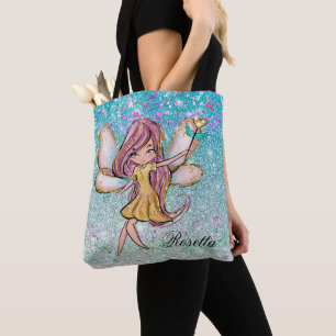 Tote Bag Paillettes de fée rose or violet bleu scintillant