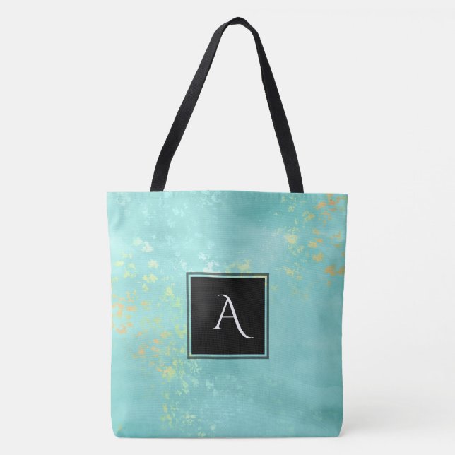 Tote Bag *~* Paillettes dorées Turquoise Bleu Style Shabby (Devant)