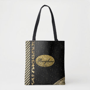 Tote Bag Paillettes fausses glamour noir et or