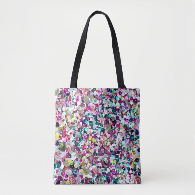 Tote Bag Paillettes Girly de Faux d'arc-en-ciel (Devant)