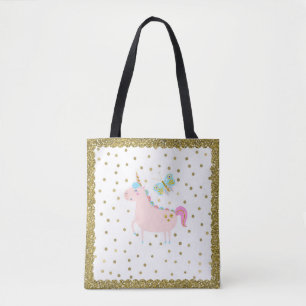 Tote Bag Paillettes Rose & Or Licorne Points de Confettis F