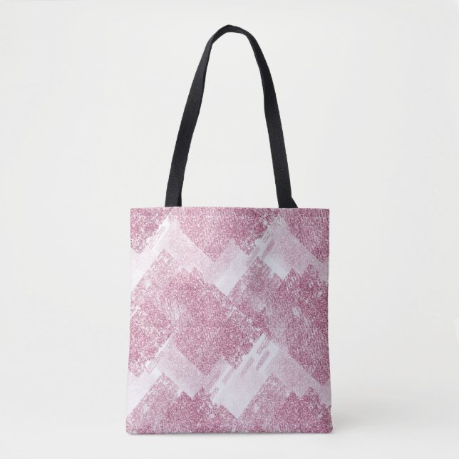 Tote Bag Paillettes roses sur fond blanc.  (Devant)