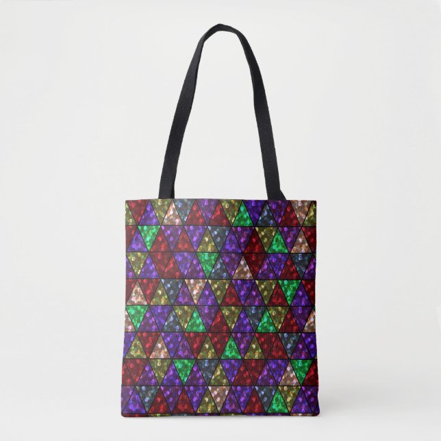 Tote Bag Paillettes. Rouge, vert, violet. (Devant)