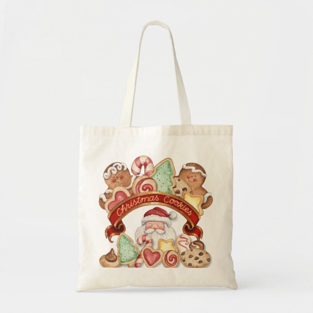 Tote Bag Pain d'épice et Père Noël de biscuits de Noël (Devant)