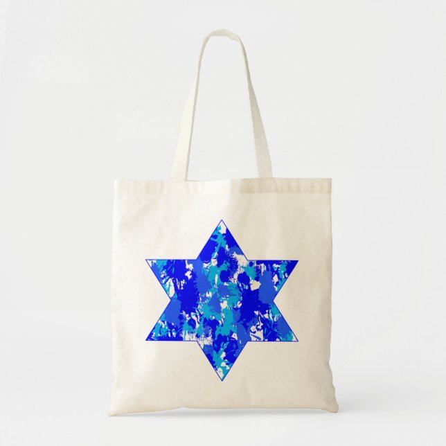 Tote Bag Paint Splatter bleu étoile juive (Devant)
