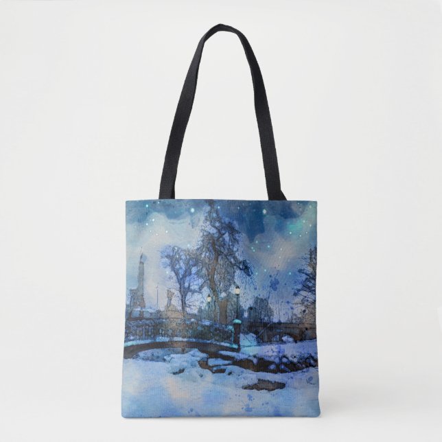 Tote Bag Painting of winter night in city park (Devant)