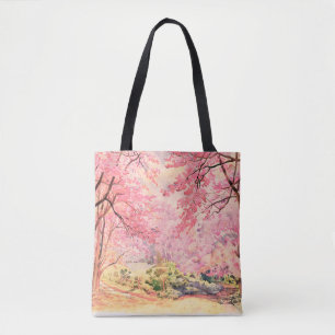 Tote Bag Painting watercolor landscape pink red flower of W