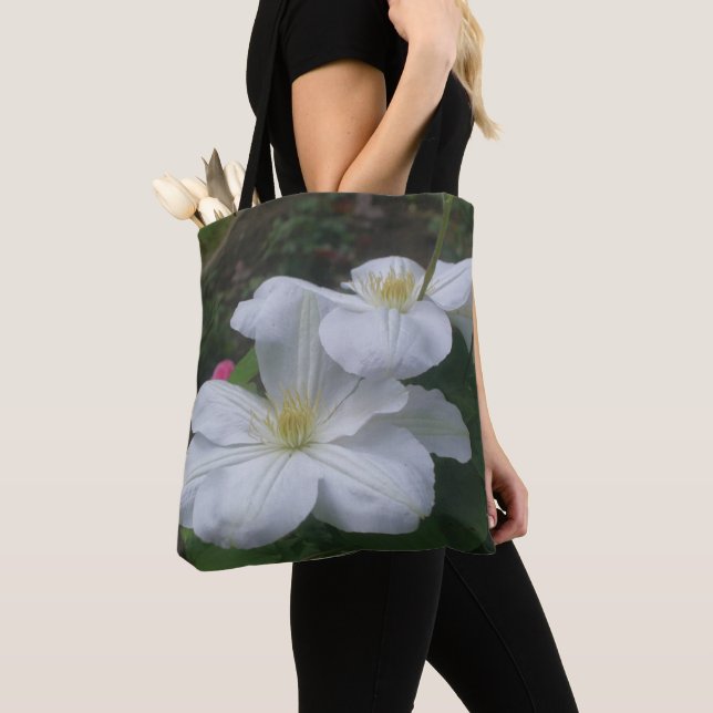 Tote Bag Paire de fleurs Clematis blanches douces (De près)